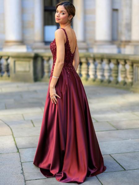 Satinkleid Lunara, bordeaux