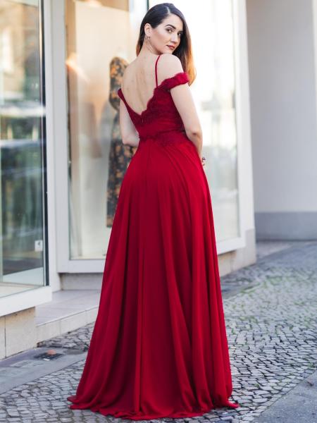 Schulterfreies Abendkleid Hildalena, weinrot