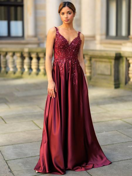 Satinkleid Lunara, bordeaux