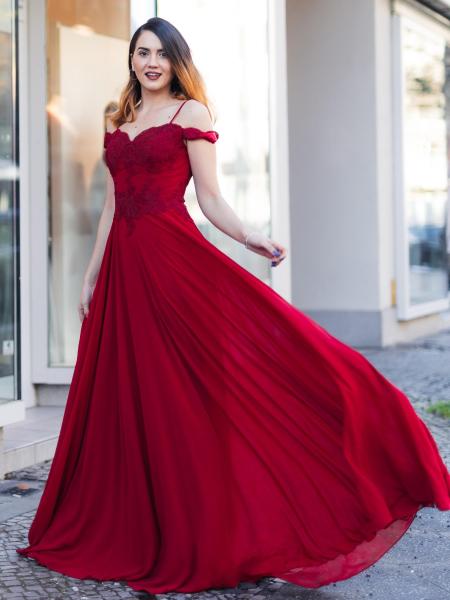 Schulterfreies Abendkleid Hildalena, weinrot